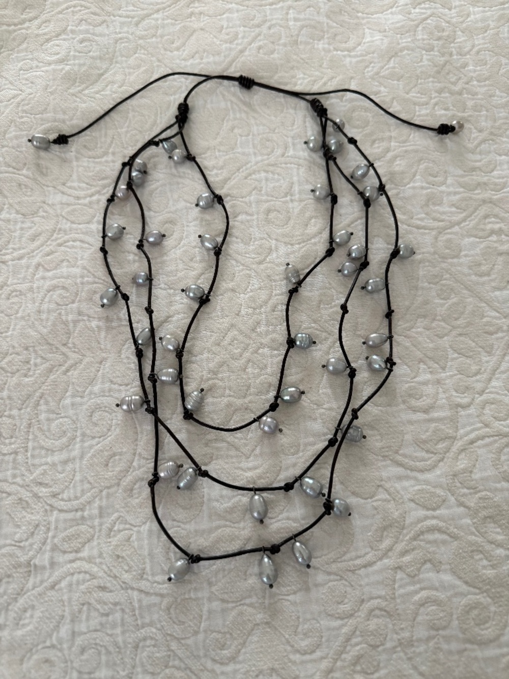 Freshwater Pearl and Leather Necklace, New and Never Worn